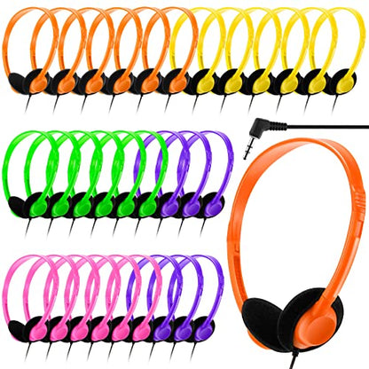 Yunsailing 30 Pack Bulk Headphones Set Over Ear Headphones with Adjustable Headband 3.5mm Plug Headsets Earphones for Learning Program, Computer Lab, Library, Testing & Multimedia Use (Light Color) - color: Light Color