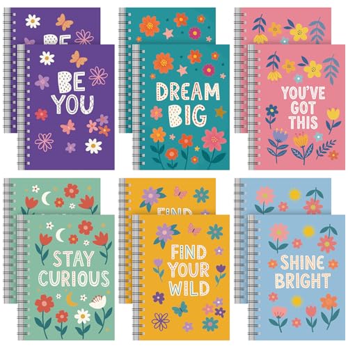 Gueevin 12 Pack Motivational Spiral Notebooks Bulk A5 Lined Floral Inspirational Journal with 50 Sheets Aesthetic Positive Affirmations Gifts Stationery for School Office Daily Work