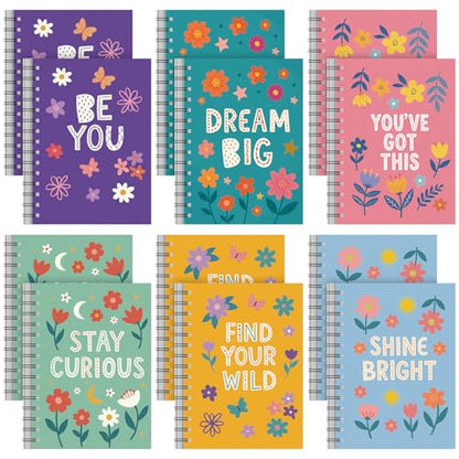 Gueevin 12 Pack Motivational Spiral Notebooks Bulk A5 Lined Floral Inspirational Journal with 50 Sheets Aesthetic Positive Affirmations Gifts Stationery for School Office Daily Work
