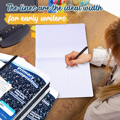 Watersay 60 Pack Primary Ruled Composition Notebook, Grade K-2 Journal 50 Sheets, 7-1/2" x 9-3/4" Primary Composition Book Writing Notebook for Kids Kindergarten Preschool 1st 2nd Grad (Blue) - color: Blue