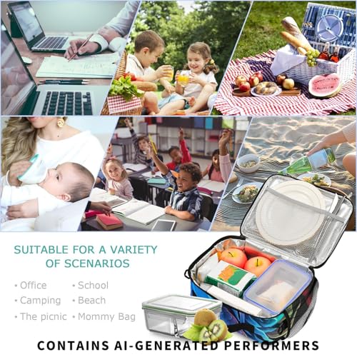 Blue Flame Dragon Kids Lunch Box Insulated Lunch Bags Cooler Tote Bag with Removable Shoulder Strap for Boy Girl Student 20847438 - color: Rainbow Flame Dragon