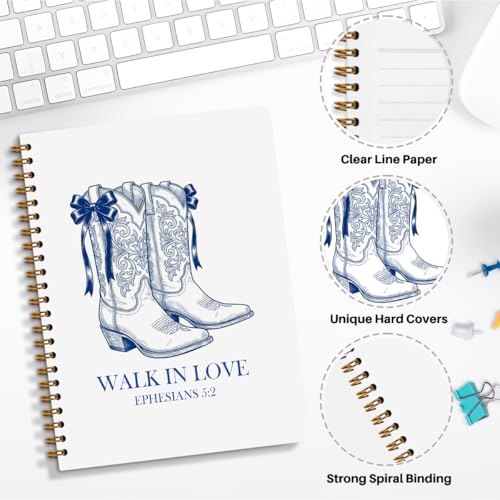Christian Western Spiral Notebook Journal, Western Cowgirl Bible Notebooks for Note Taking, Cowgirl Gifts for Women, Christian Prayer Bible Journaling Hardcover Spiral Journal 5.8x8.3 Inches - color: Cowboy Boots