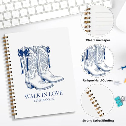 Christian Western Spiral Notebook Journal, Western Cowgirl Bible Notebooks for Note Taking, Cowgirl Gifts for Women, Christian Prayer Bible Journaling Hardcover Spiral Journal 5.8x8.3 Inches - color: Cowboy Boots