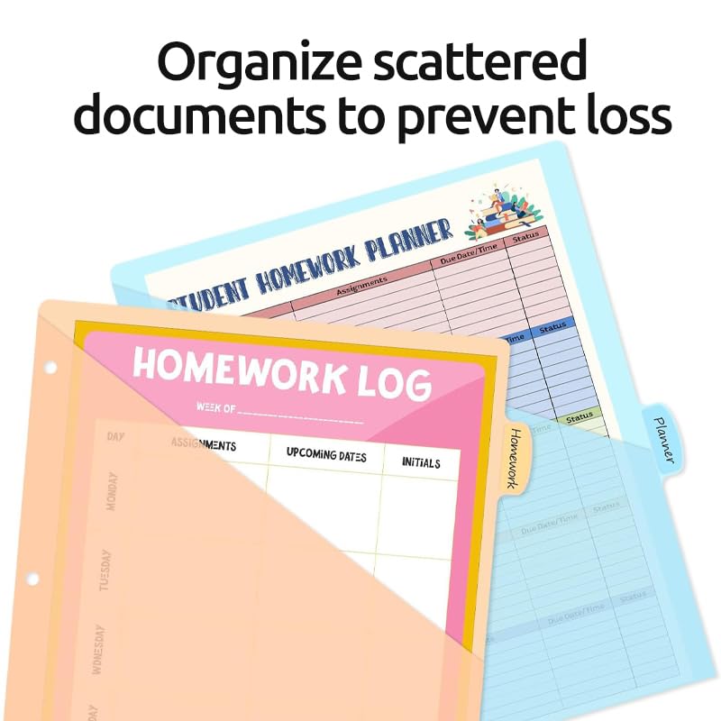 8-Count Binder Dividers with Two Pockets, 8 Tabs, 3-Hole Punched, Multicolor Plastic Index Dividers — Durable, Tear-Resistant, Insertable Labels — Fits Standard 3-Ring Binders(Pink,2sets) - color: Pink, size: 2sets