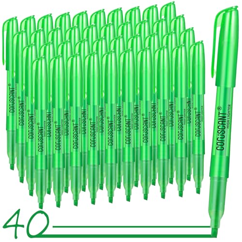 coruscant Green Highlighter,40 Packs of highlighters, Chisel Tip Marking, Quick Drying, No Bleed for Teacher Students Organizing and Coloring in the Classroom, Home, Office - size: 1 Count (Pack of 40)