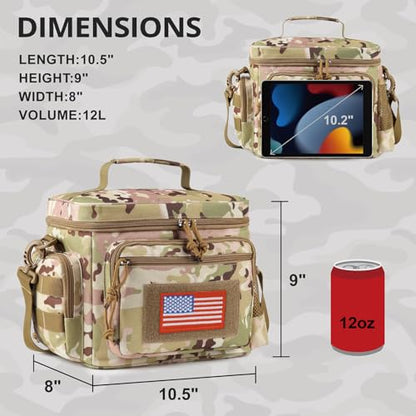 ATRIPACK Lunch Box for Men, Tactical Lunch Bag MOLLE Webbing Leakproof Insulated Large Lunch Cooler Women Adult Meal with Adjustable Shoulder Strap Durable Lunch Pail (Camo-Brown) - color: Camo-Brown, size: Medium