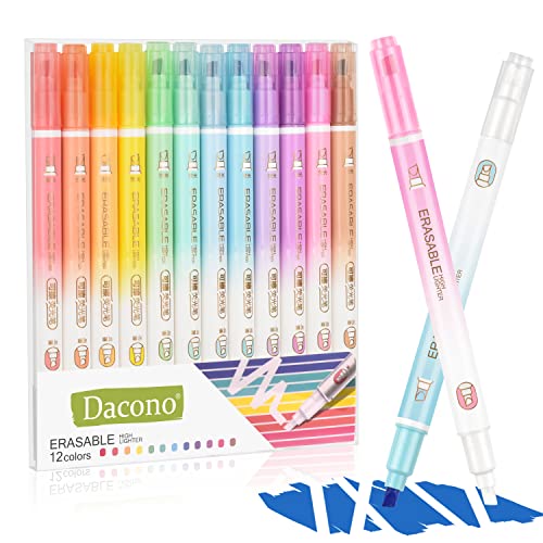 Erasable Highlighters, 12 Pcs Bible Highlighters No Bleed Through, Chisel Tip Assorted Colors Highlighter Erasable Marker Pens for Journal Planner Notes School Office Supplies