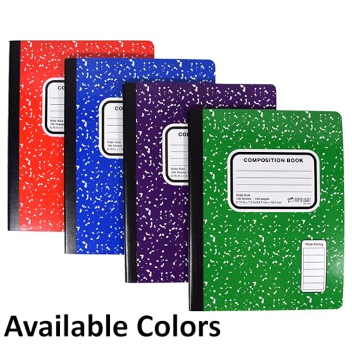 Top Flight Colored Marble Composition Book, 100 Sheets, Wide Rule, 9.75 x 7.5 Inches, 1 Book, Cover Color May Vary (41352)