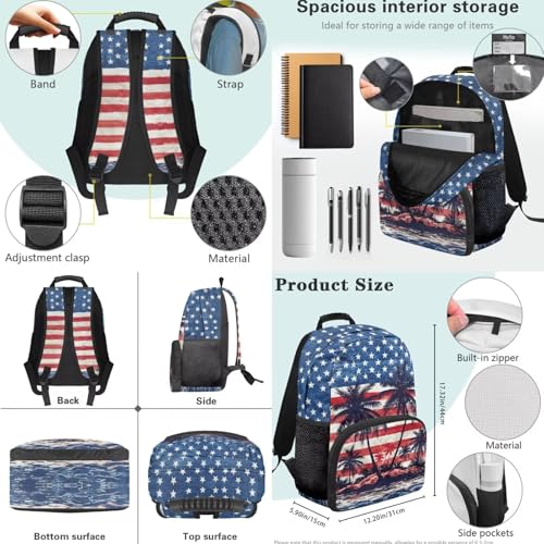 American Flag Coconut Tree 3PCS Kids Backpacks for Teen Girls Boys, 17 Inch School Bookbag Set with Lunch Bag Pencil Case 3 in 1 Lightweight Daypacks for Middle High School Students - color: American Flag Coconut Tree