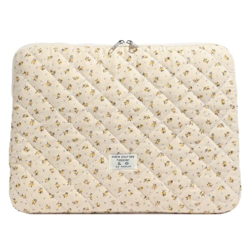 Cute Laptop Sleeve 13-15 inch Laptop Case Aesthetic Quilted Laptop Sleeve Computer Bag with Flower Printing for MacBook (Yellow, 15inch) - color: Yellow, size: 15inch