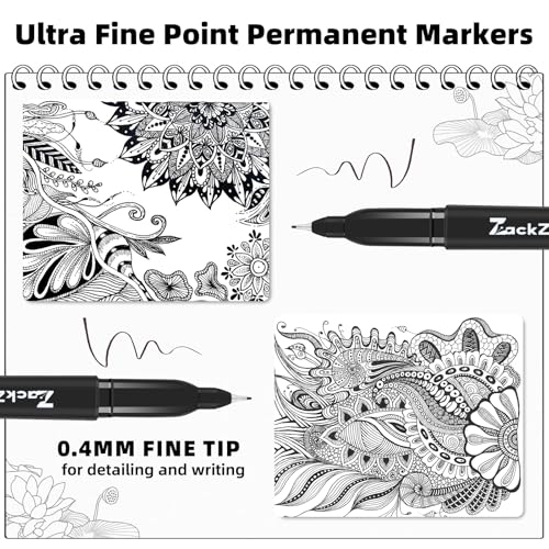 ZackZ Ultra Fine Point Permanent Black Marker, 0.4 mm Tip, 65 pack, Waterproof & Fade-Proof Ink, Quick Drying, Writing on Paper, Plastic, Metal, Glass - size: 1 Count (Pack of 65)