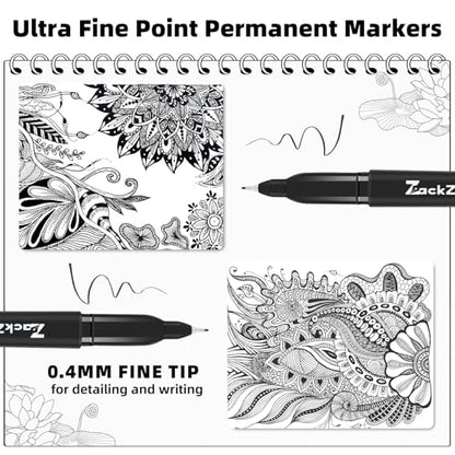 ZackZ Ultra Fine Point Permanent Black Marker, 0.4 mm Tip, 65 pack, Waterproof & Fade-Proof Ink, Quick Drying, Writing on Paper, Plastic, Metal, Glass - size: 1 Count (Pack of 65)