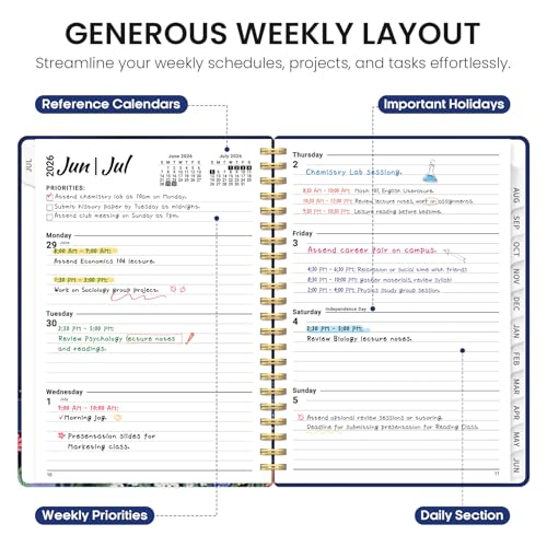 Planner 2026-2027, Academic Year Monthly and Weekly Calendar Planner, Jul 2026 - Jun 2027, Hardcover Teacher Student Planning Agenda book with Tabs, Perfect for School Office Supplies, 8.5" x 11" - Lavish Bloom - color: D-Lavish Bloom, size: (8.5"x11")a4