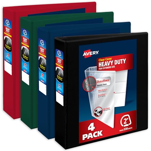Avery Heavy-Duty View 3 Ring Binders, 2 Inch One Touch Slant Rings, 530-Sheet Capacity, Assorted Dark Colors, 4-Pack (79638) – for School, Office, Teachers, Classrooms & Home Organization - color: Assorted Darks, size: 2"