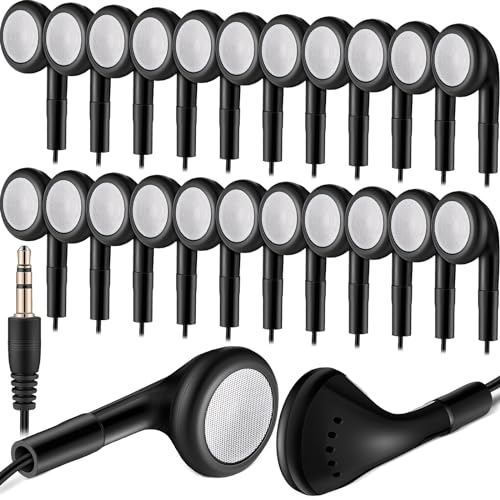 Kanayu 100 Pack Earbuds Bulk Earphones for Classroom, Student Wired Earbuds Headphones Without Mic, Earphones Bulk for Adults School Library Laptop, Individually Bagged (Black) - color: Black