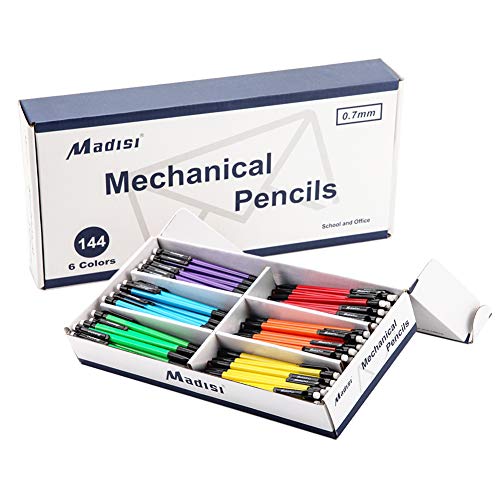 Madisi Mechanical Pencils Bulk, 0.7mm Medium Point, HB #2 Lead, 144-Count | Bulk Pack Mechanical Pencils with Eraser for School Classroom, Assorted Barrels