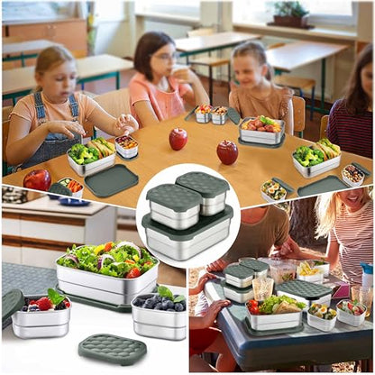 Homikit 3 Pack Kids Lunch Box Set, 18/10 Stainless Steel Bento Boxes with Silicone Lids Leak Proof, 5 Cups Reusable Metal Food Snack Containers for School Daycare, Nontoxic & Dishwasher Safe, Gray - color: Gray, size: Medium