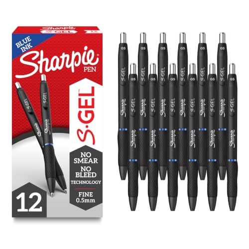 Sharpie S-Gel Pens, Fine Point (0.5mm), Blue Gel Ink, 12 Count - For Home, Office, School - size: 1 Count (Pack of 12)
