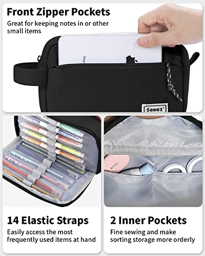 Sooez Big Capacity Pencil Case, Upgraded Canvas Pencil Pouch Large Pencil Bag Organizer, Separate Compartments Easy Grip Handle, Aesthetic Supply for School Teens Adults, Black Pen Case - color: Canvas Black