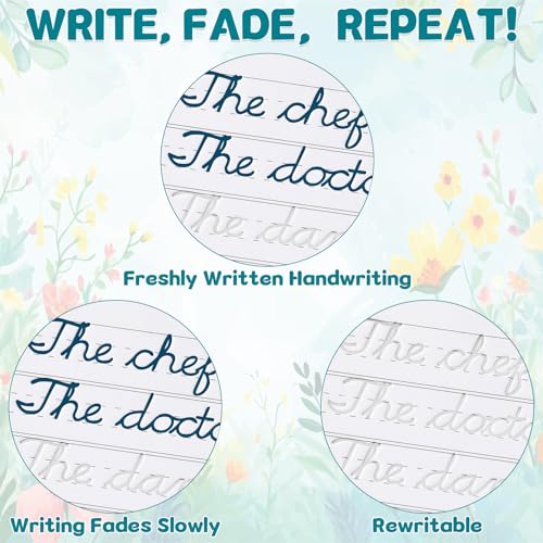 chiazllta 2 Pack Cursive Grooved Handwriting Workbooks Magic Grooved Cursive Reusable Writing Practice Copy Books with Disappearing Ink Pens for Beginners Learning Activities Supplies (Words&Sentence) - style: Words&Sentence