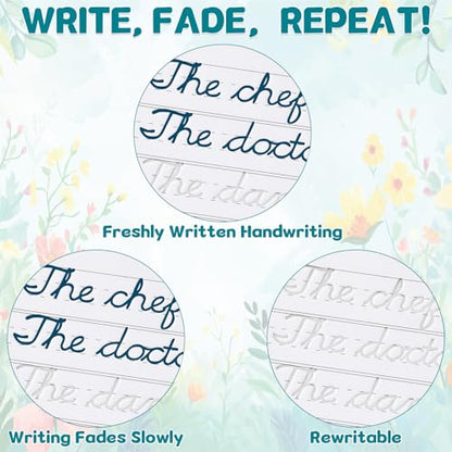 chiazllta 2 Pack Cursive Grooved Handwriting Workbooks Magic Grooved Cursive Reusable Writing Practice Copy Books with Disappearing Ink Pens for Beginners Learning Activities Supplies (Words&Sentence) - style: Words&Sentence