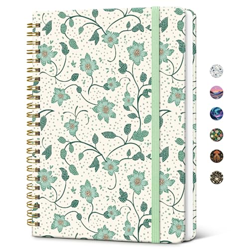 Taja Lined Spiral Journal Notebook for Women, Pretty College Ruled Notebook for Work & Note Taking, A5 Hardcover Journal for Writing, Cute Aesthetic 140 Pages, Vine Blossoms - color: S-Vine Blossoms
