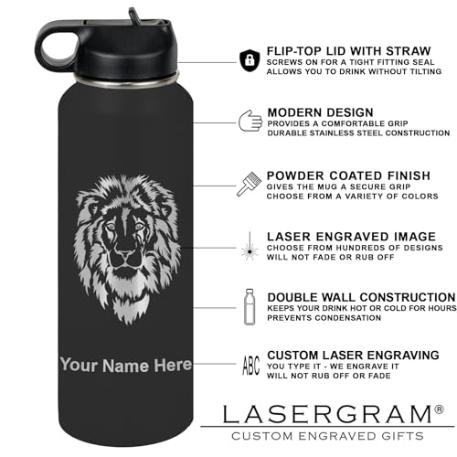 LaserGram Personalized Water Bottle, Grad Cap Class of 2023, 2024, 2025, 2026, 2027, Stainless Steel Double Wall Vacuum Insulated with Flip Top Straw, Custom Engraved Gift (40oz / 1180ml Black) - color: Black, size: 40 Ounces