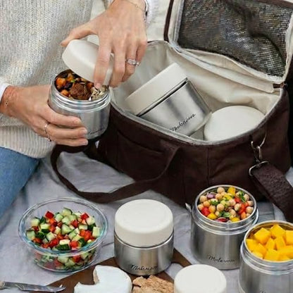 Modaniam Travel Stainless Steel Lunch Containers, Food Jar Travel Containers, Snack Containers, Portable Metal Lunch Box For Yogurt, Oatmeal, Leak Proof, Vanilla - Set of 3 8OZ+16 OZ+ 24 OZ - color: Vanilla: Set of 3 Canisters 8OZ + 16 OZ + 24 OZ