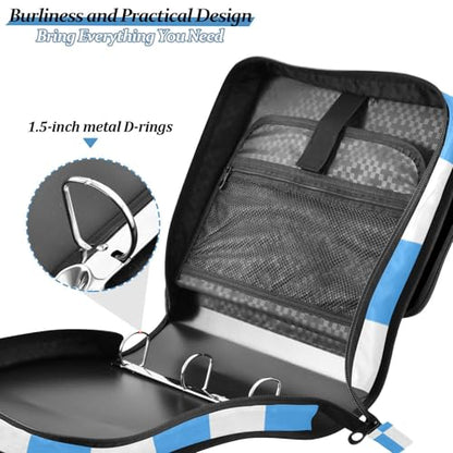 Checkered Blue Zipper Binder 3 Ring 1.5 Inch School Binder Organizer with Shoulder Strap Handle File Folder Pockets Large Capacity Students Girl Boy Men Office Work - color: Checkered Blue