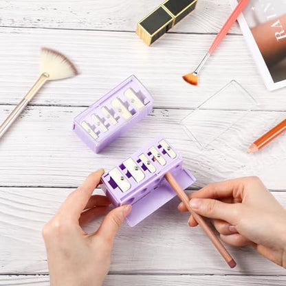 Honoson 2 Pcs 5 Hole Cosmetic Long Point Manual Pencil Sharpener with Plastic Lid Makeup Eyeliner Pencil Sharpener (Purple) - color: Purple