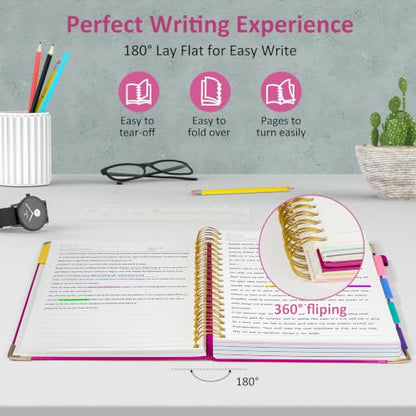 Hardcover Spiral Notebook Journal with Removable PVC Dividers - 8'' x 10'' Large 300 Page B5 Hardcover Leather College Lined Journals Notebook for Work Note Taking Office Home School Supplies, Rose red - color: rose red