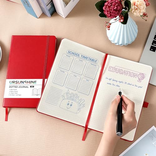 Dotted Journal/Notebook - Dot Grid Hard Cover Notebook, Premium Thick Paper with Fine Inner Pocket, Black Smooth Faux Leather, Pen Loop, 5.3'' x 8.26'' - Red - color: Red, size: Dotted