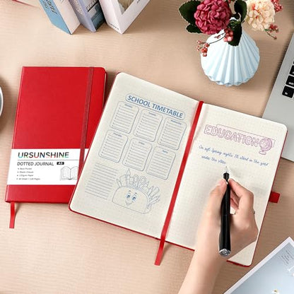 Dotted Journal/Notebook - Dot Grid Hard Cover Notebook, Premium Thick Paper with Fine Inner Pocket, Black Smooth Faux Leather, Pen Loop, 5.3'' x 8.26'' - Red - color: Red, size: Dotted