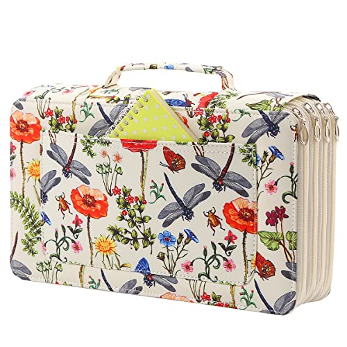 Colored Pencil Case- 300 Individual Slots Pencil Holder Pencil Bag Large Capacity Pencil Organizer with Handle Strap Handy Colored Pencil Box with Printing Pattern - color: White, size: 300