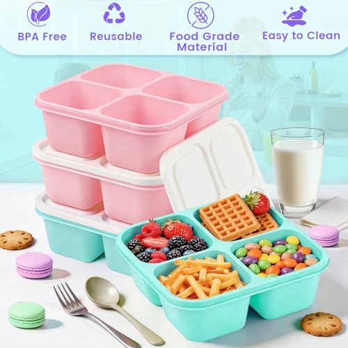 4 Pack Snack Containers Bento Box Adult Lunch Box,Meal Prep Container, Reusable Food Storage lunch Containers Stackable for Work, Travel and Gym (Pink, Green) - color: Pink, Green