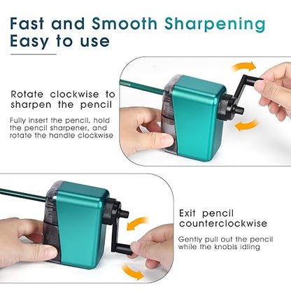 Manual Pencil Sharpener Hand Crank Pencil sharpeners for Kids with Stronger Spiral hob and auto Stop Function Charcoal Pencil Sharpener for Children/Adults/Students/Artists (Blue 1)