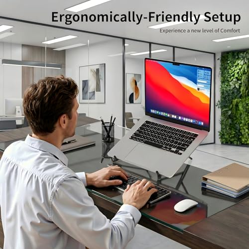 Portable Laptop Stand for Desk, 3-in-1 Adjustable Holder for MacBook, 8-Level Height & Angle, Aluminum Alloy Desktop Stand, Compatible with 4-13” iPhone, 10-16” Laptops & Tablets(Gray) - color: gray
