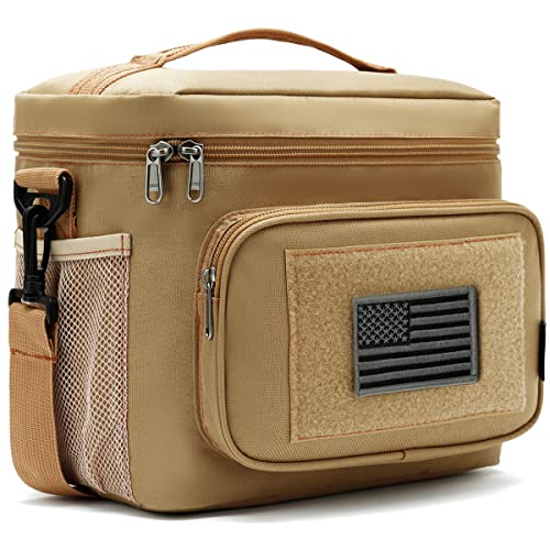 FlowFly Tactical Lunch Bag Large Insulated Lunch Box Cooler Tote for Men, Women with MOLLE/PALS Webbing(Brown, Medium) - color: Brown, size: Medium
