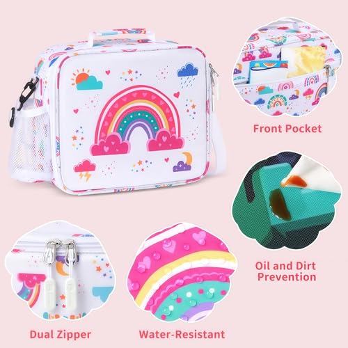 rockpapa Kids Lunch Box Set with 14oz Insulated Water Bottle & Lunch Bag, Leakproof 5.5 Cups Bento Box for School & Children, BPA-Free, Microwave Safe for Boys Girls (White Rainbow) - color: White Rainbow