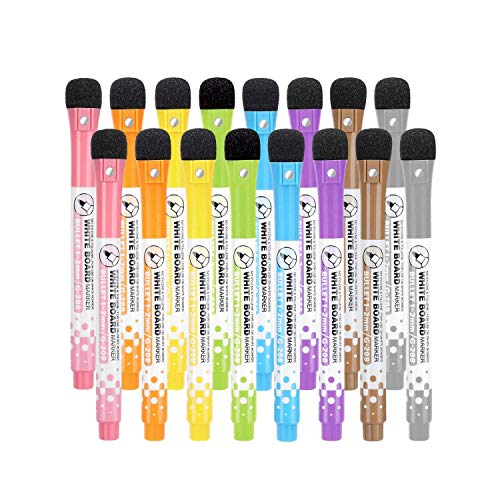 YES4QUALITY Dry Erase Markers for Whiteboard with Magnetic Eraser Caps, Ultra-Fine Tip (2mm), Low-Odor Assorted Colors, 16-Pack for Office, Planning & Home Use - size: 1 Count (Pack of 16)
