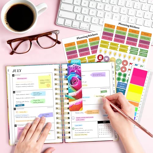 Academic Planner 2026-2027, 18 Months Weekly & Monthly Calendar Planner | July 2026 - Dec 2027, 6.6" x 8.3 A5 Size, Hardcover Daily Agenda with Tabs, Inner Pocket, Bookmark, Stickers, Sticky Note Set - color: Rainbow Rose, size: A5