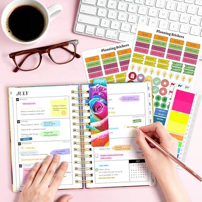 Academic Planner 2026-2027, 18 Months Weekly & Monthly Calendar Planner | July 2026 - Dec 2027, 6.6" x 8.3 A5 Size, Hardcover Daily Agenda with Tabs, Inner Pocket, Bookmark, Stickers, Sticky Note Set - color: Rainbow Rose, size: A5