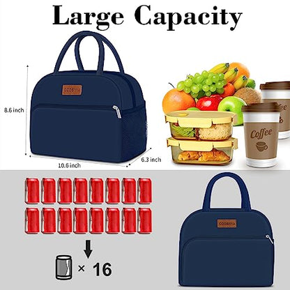 Coobiiya Lunch Bag for Men and Women - Navy Blue, Aluminum, 10.8" x 6.3" x 8.85" - Spacious, Lightweight, and Durable - color: Navy