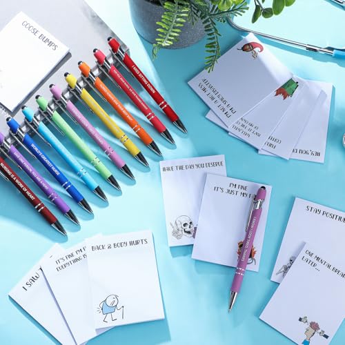 Geyee 24 Pcs Amusing Nurse Sticky Notes with Funny Pens 3 x 4 Inch to Do List Notepads with Sayings Pen for Coworkers Nurse Teacher Employee Office Staff Work Team Appreciation Gifts - style: Amusing Nurse