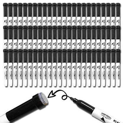 KleenSlate (72) Black Low Odor, Non toxic Dry Erase Marker with Eraser - Bonus 6 Adhesive Clips and 4 Microfiber Cleaning Cloths