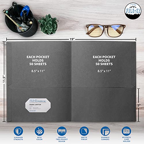FILE-EZ Two-Pocket Folders, Dark Gray Color, 25-Pack, Textured Paper, Matte Finish, Letter Sheet Size (EZ-32531) - color: Dark Gray, size: 25 Folders