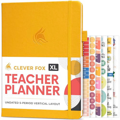 Clever Fox Teacher Planner, School & Homeschool Book, A4 Size Amber Yellow | Undated, 8.5x11, lay-flat binding, heavy-duty hardcover, teacher lesson weekly & daily planner, homeschool supplies - color: Amber Yellow, size: A4 (8.5" x 11")