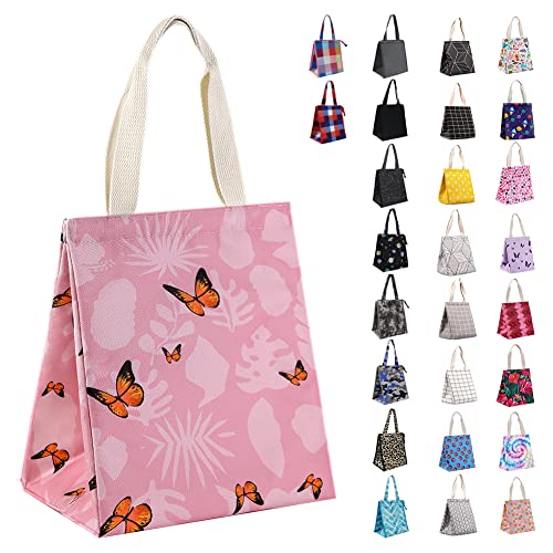 iknoe 9L Insulated Lunch Bag, Leakproof lunch Tote for adult PinkButterfly | Lightweight 0.3 lb, compact foldable design, aluminum foil interior, velcro closure, wide opening, for meals, snacks, office - color: Pink Butterflies, size: Velcro Closure