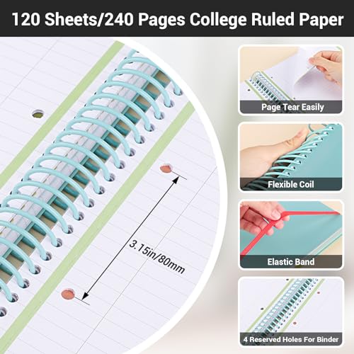 EUSOAR Spiral Notebook, A4 9.25" x 11.7" College Ruled 3 Subject Notebook with Pockets, Large Lined Spiral Journal Notebook, 240 Pages 90gsm Thick Paper, Cute Notebook for Office Travel School - color: Light Blue, style: A4 Lined