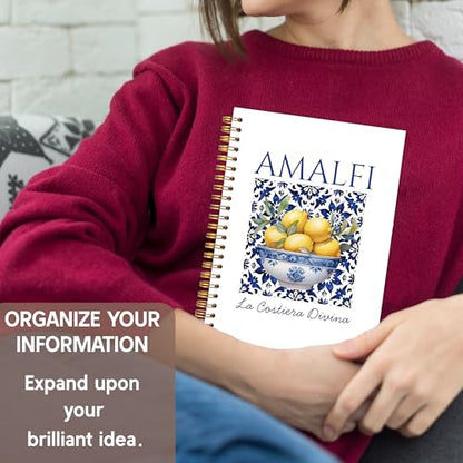 KAOWT Lemon Notebook, Lemon Gifts for Women, Blue and White Amalfi Mediterranean Tile Notebooks for Note Taking, Coast Italian Journal, Botanical Hardcover Spiral Notebook 5.5x8.3in - color: Summer notbook-Italian Lemon